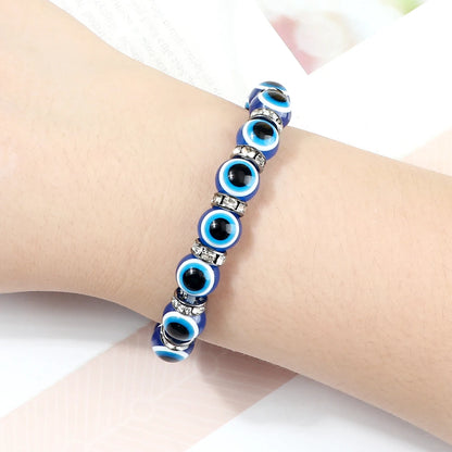 New Turkish Evil Eye Beads Bracelet for Women Men Hand Chain Crystal Spacer Healing Couple Bangle Chain Pulsera Jewelry for Gift