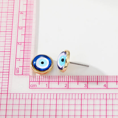 Resin Blue Evil Eye Stud Earrings Women Gift Fashion Retro Unique Simple Round Geometric Pierced Earring Wedding Party Jewelry