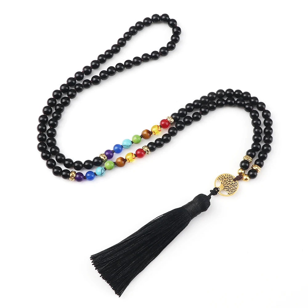 7 Chakra Reiki 108 Mala Beads Necklace For Women Men Natural Stone Tiger Eye Black Onyx Lava Beads Necklace Fashion Jewelry Gift