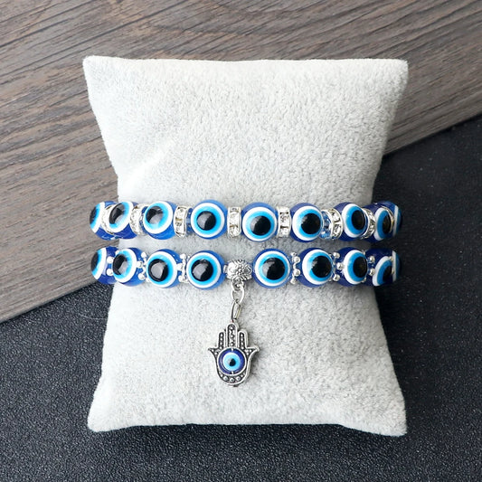 New Turkish Evil Eye Beads Bracelet for Women Men Hand Chain Crystal Spacer Healing Couple Bangle Chain Pulsera Jewelry for Gift