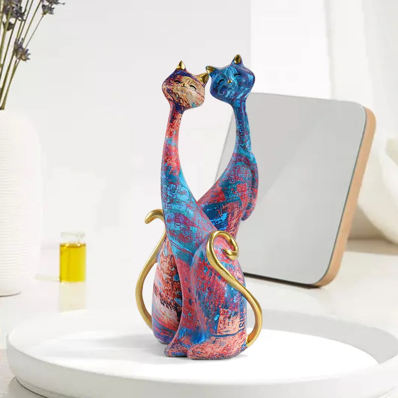Nordic Painted Graffiti Cat Figures Lovers Cat Statue Desktop Animal Crafts Ornaments Home Bedroom Porch Decor Lover Gift