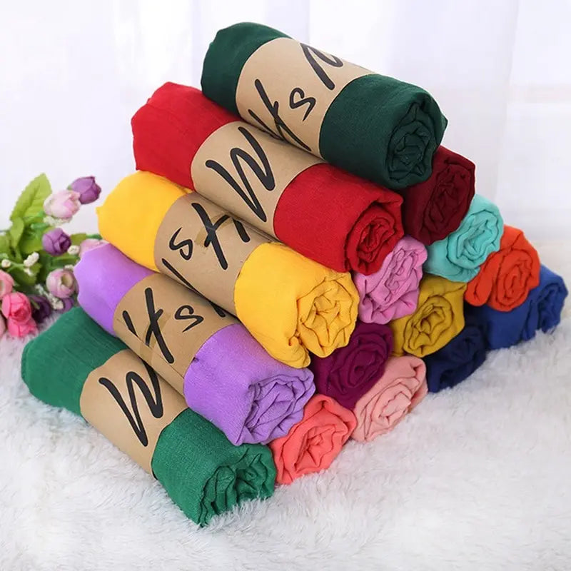 Breathable Cotton Hijabs Scarf 180x50cm Lady Shawls Muslim Head Wraps Women Hair Cover Scarves Wedding Party Neck Bandana Soft