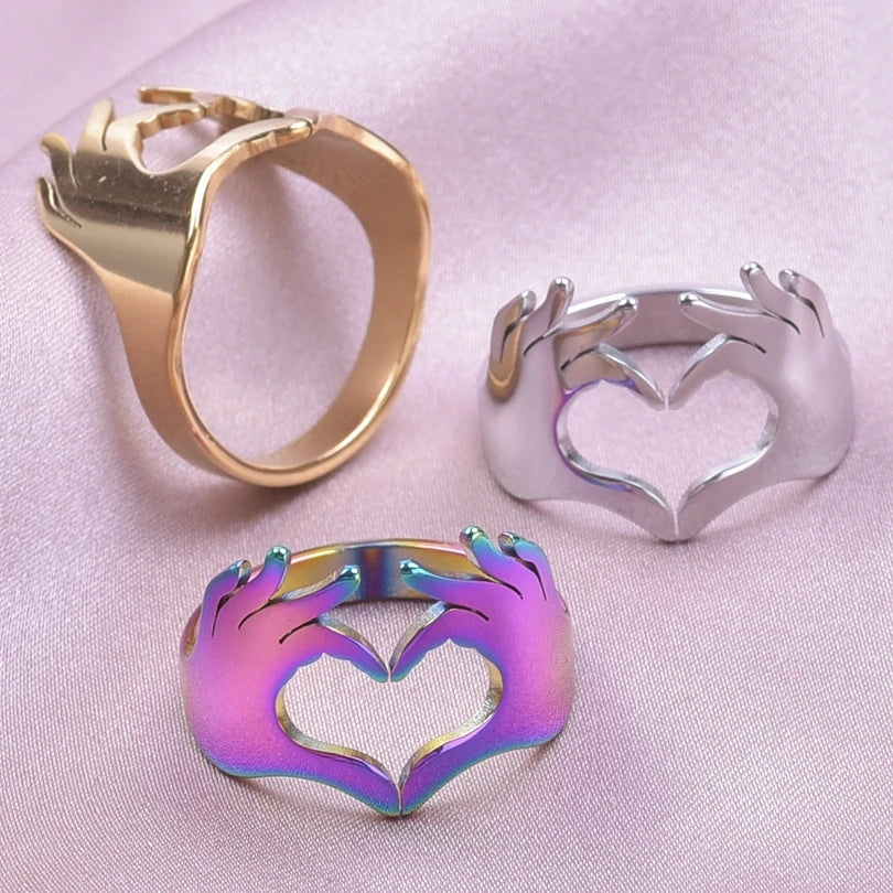 1/3Pcs Stainless Steel Witch Knot Evil Eye Fatima Hand Star Amulet Open Rings Angel Wing Sacred Flower Metatron Anillos Jewelry