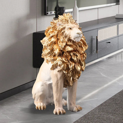Golden Lion Statue Floor Home Decor Art Big Resin Sculpture New Year 2024  Indoor Large Luxury Ornament Sculpture Modern