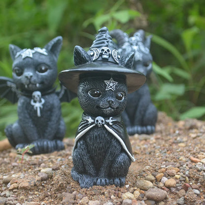 Garden Witch Cat Sculpture Gothic Kitten Decoration Halloween Magic Cat Statue Resin Craft Ornament Home Outdoor Courtyard Decor