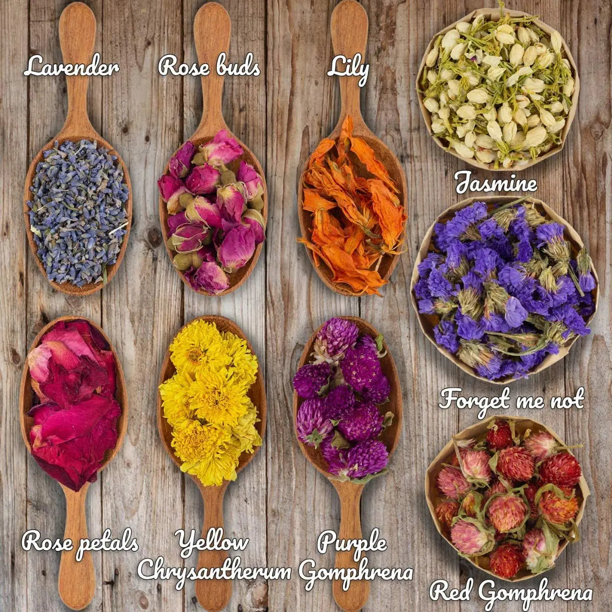 Dried Flowers, Natural Wedding Flower Herbs Kit for Soap Making, Candle 9/16 Bags Include Dried Lavender, Rose Petals, Jasmine