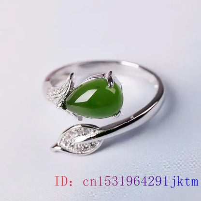 Green Jade Flower Rings Natural Jewelry Talismans Women Accessories Adjustable Ring Charms 925 Silver Gifts Luxury Amulets Real