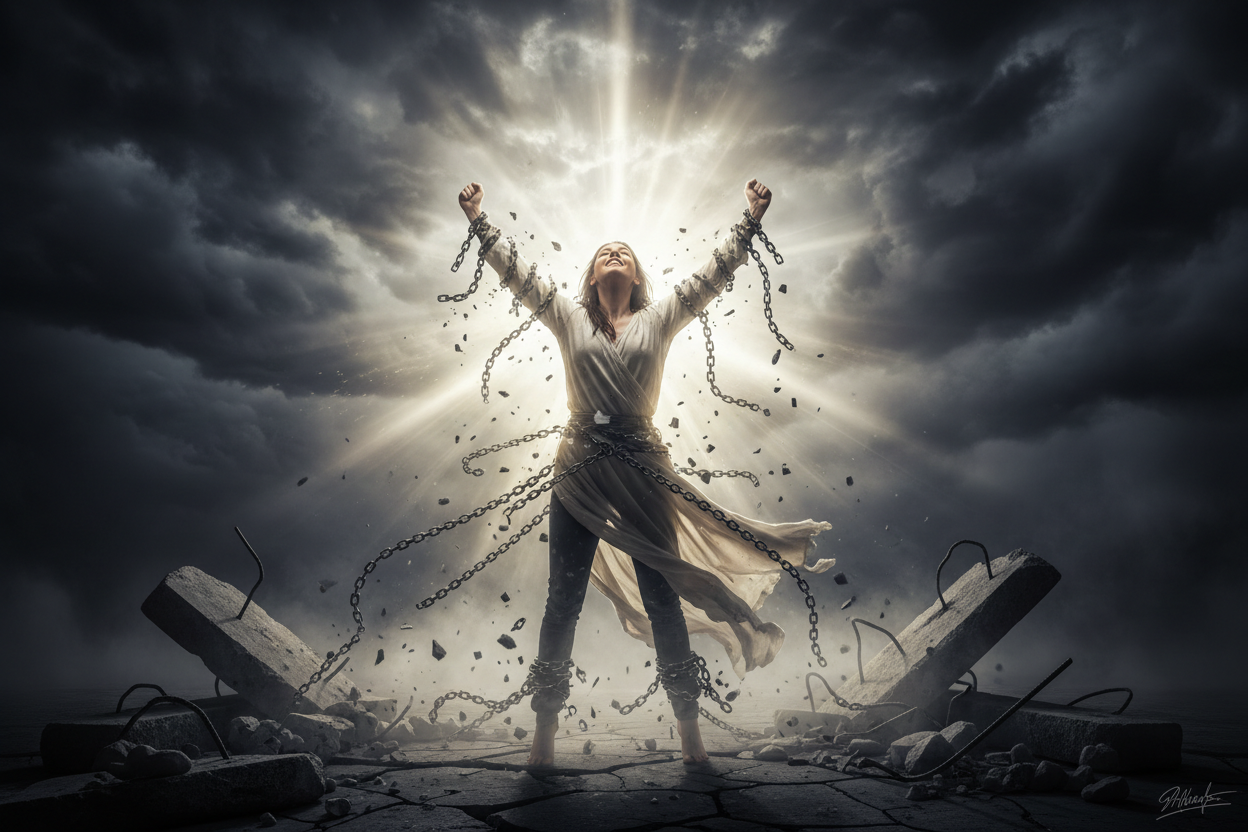 breaking free from strong holds and chain holding down a person