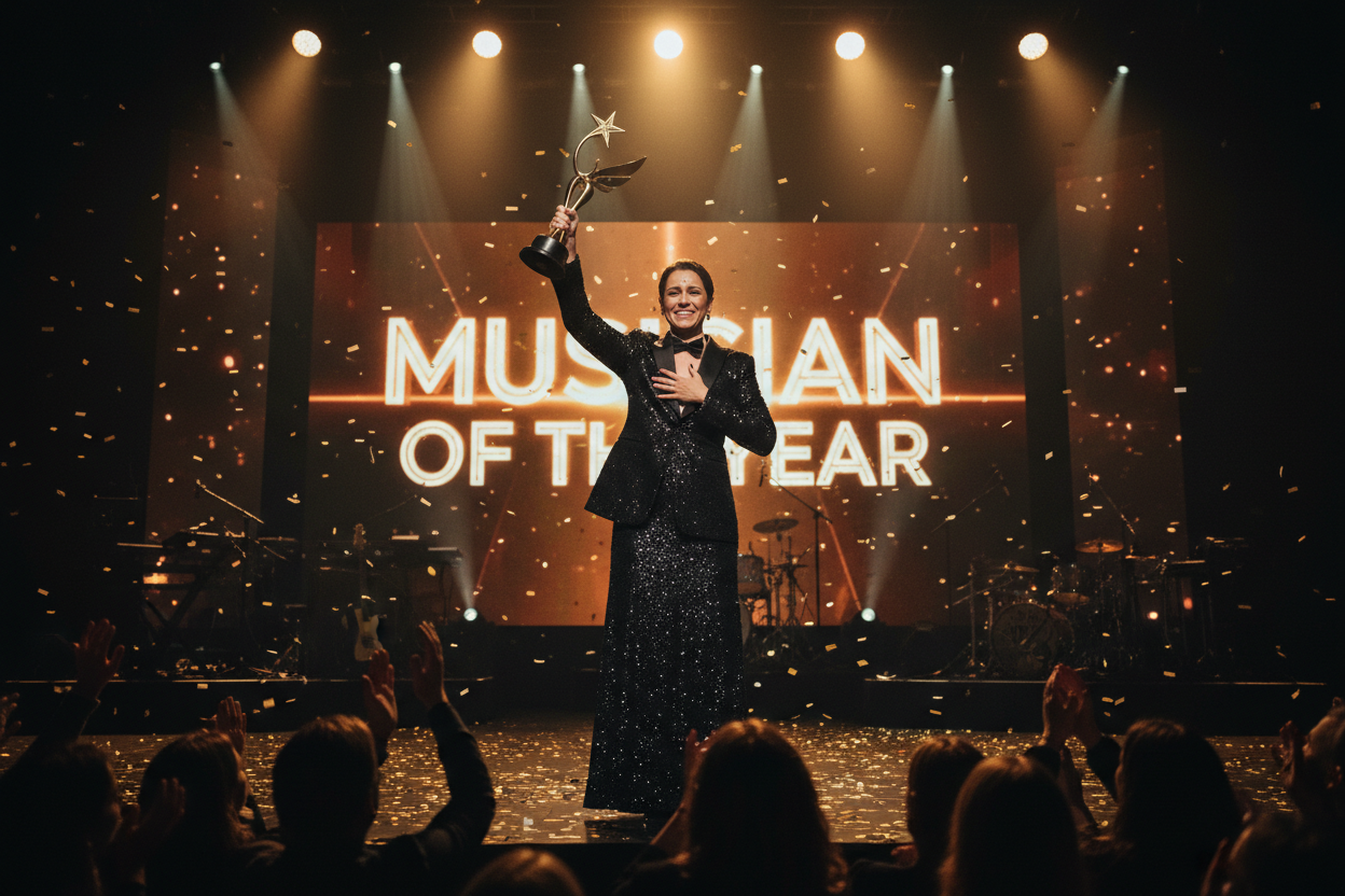 receiving a award for music, a recording artist